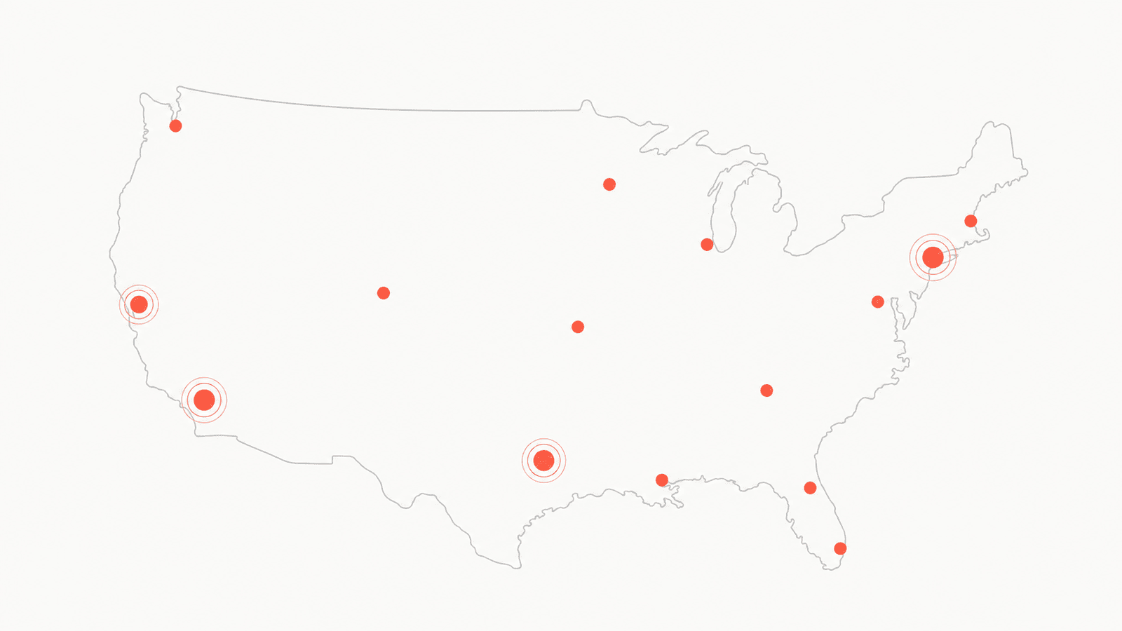 Illustration of the United States with intent-signal activity marked across major metropolitan areas.